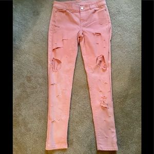 White House Black market ankle pants 00 peach distressed with the holes …